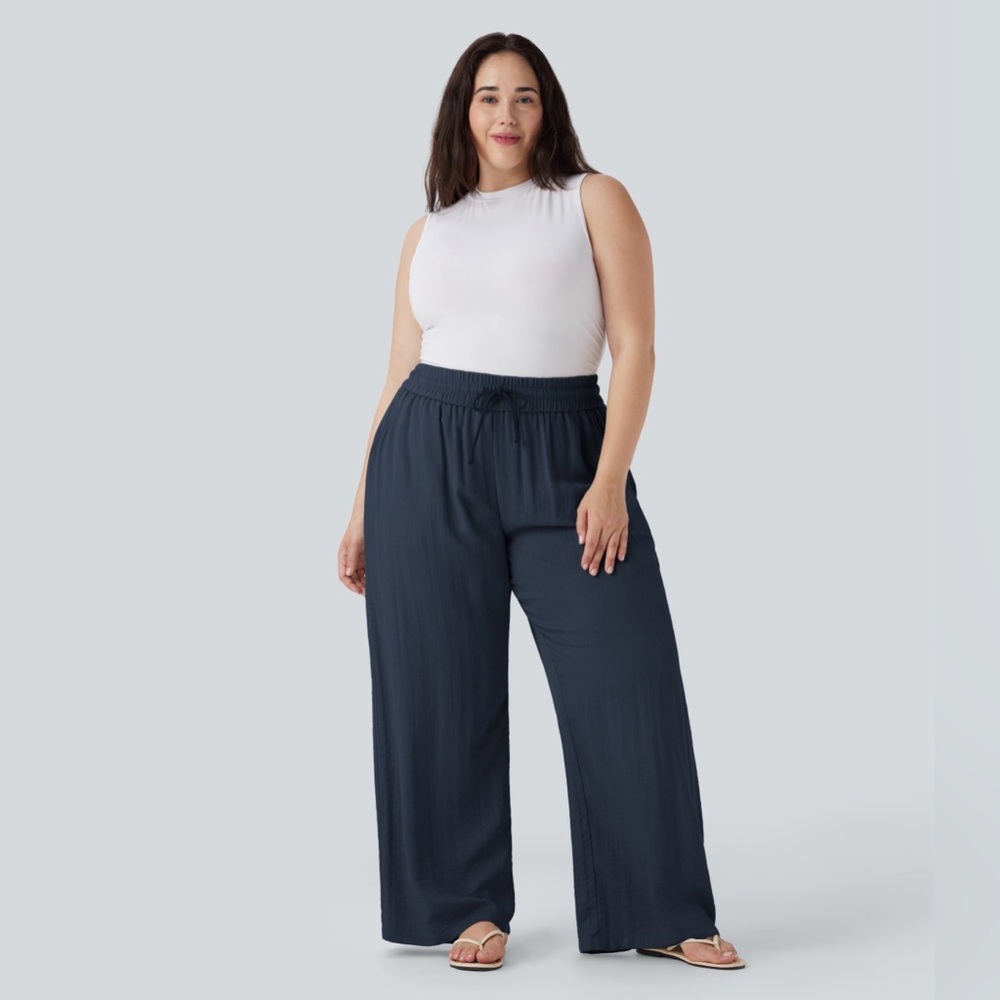 Halara Linen-Feel Wide Leg Pants - 2X - Navy